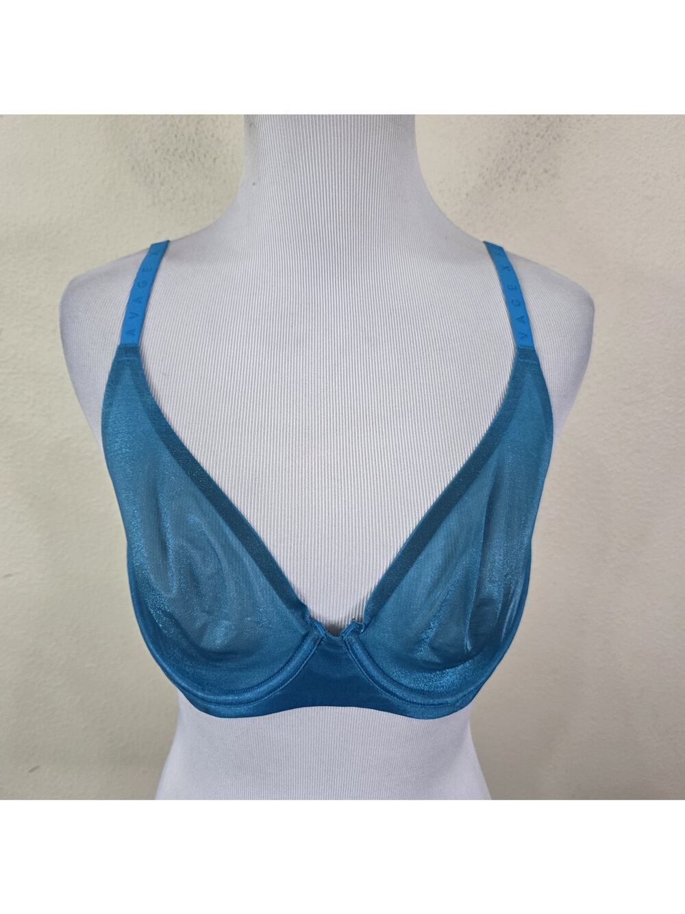 Savage X Fenty Blue Shimmer Semi Sheer Underwire Bra Size 36C